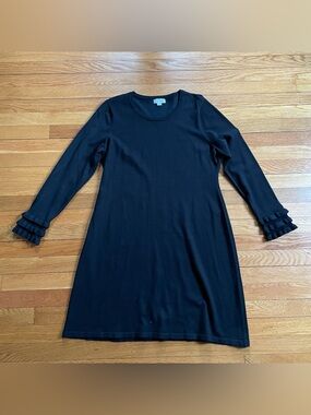 calvin klein pleated sweater dress Calvin Klein Womens Sweater Dress Large Black Gray Pleated Knit 3/4 Sleeve